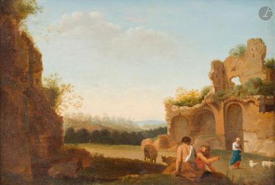 tableau représentant deux hommes et une femme assis dans un champ
