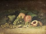 peinture d'une nature morte de fruits et légumes sur une table