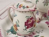 a tray with a tea set on it on a table