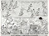 a black and white page from a comic book with a bunch of people playing soccer