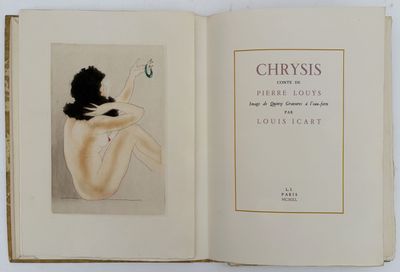 an open book with a drawing of a woman sitting on a chair