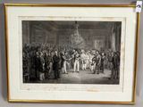 an old picture of a group of people standing in a room
