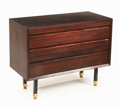 an image of a wooden chest of drawers with brass legs