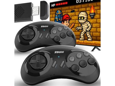 deux manettes de jeu posées l'une à côté de l'autre, avec un téléviseur en arrière-plan