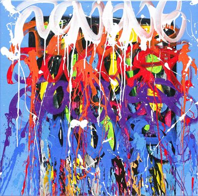 an image of a painting of a group of people with paint splatters on them