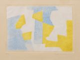 an image of a picture of a painting with yellow and blue shapes
