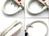 several pictures of a white purse with red polka dots on it