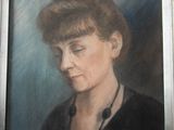 painting of a woman in a black dress with a black necklace