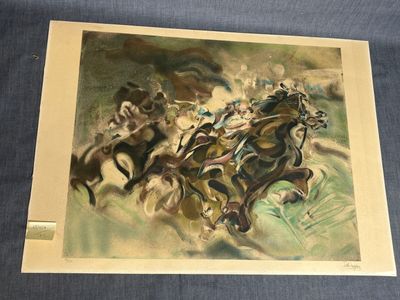 une photo d'un tableau représentant un groupe de personnes à cheval