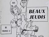 cartoon drawing of a group of people holding a sign in front of a crowd