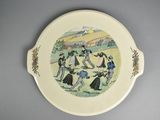 a plate with a picture of a group of people on it