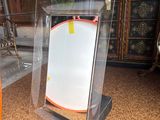 a glass display case with a picture inside of it