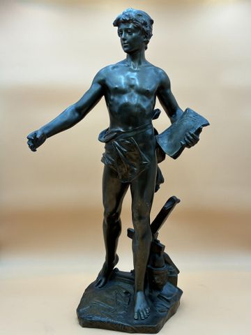 Eugène MARIOTON (1854-1933). « Gloire au travail ». Bronze à pati