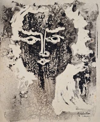 drawing of a black and white image of a face with a woman
