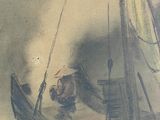 a drawing of a boat with a man on it