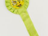 un gros plan sur un ruban vert orné d'une rosette jaune
