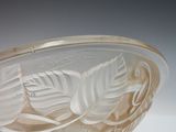 a glass bowl with a design of leaves on it
