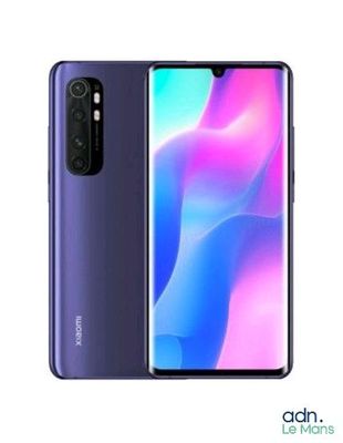 the back of a purple and blue smartphone with a picture of an abstract background