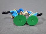 two figurines of a man in blue and green uniforms