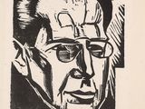 un dessin en noir et blanc représentant un homme à lunettes