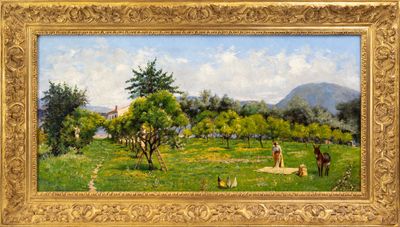 une image d'une peinture représentant un homme et une femme dans un champ
