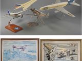 three different pictures of a model airplane and a picture of a model plane