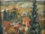 une image d'une peinture représentant une vue d'une ville depuis une colline