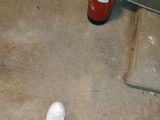 a person standing on the floor next to a fire extinguisher