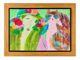 a painting of a cat and a woman with flowers in their hair