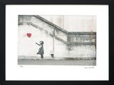 a painting of a girl holding a red balloon