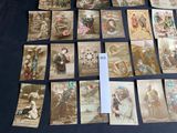a lot of old postcards that are on the table