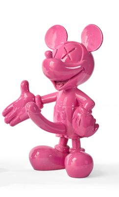 pink mickey mouse figurine with arms out and hands out