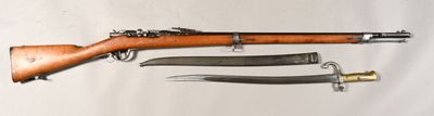 un fusil et un couteau sur fond blanc