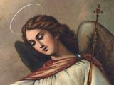 an image of a painting of an angel holding a staff