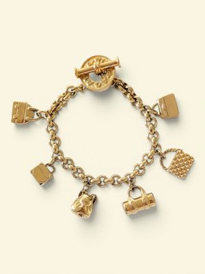 an image of a gold bracelet with charms on it