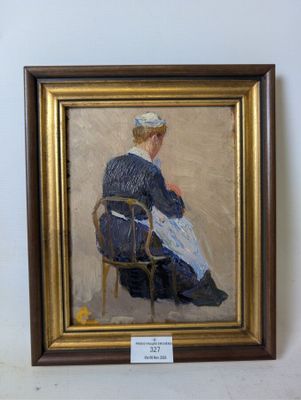 a painting of a woman sitting in a chair