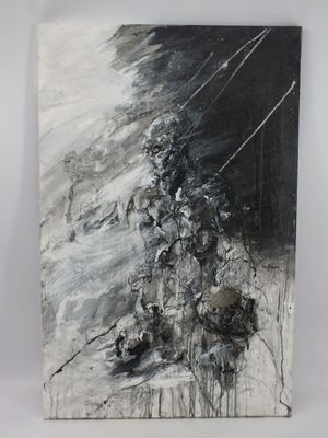 une peinture abstraite en noir et blanc sur fond blanc