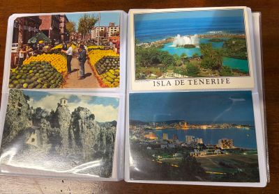 four postcards with pictures of the island of tenerife in them