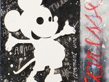 tableau représentant Mickey Mouse tenant une crosse de hockey devant un mur