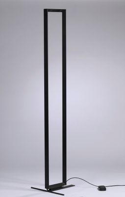 a black floor lamp with a black base and a black lamp shade