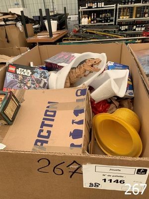 a cardboard box full of items in a store