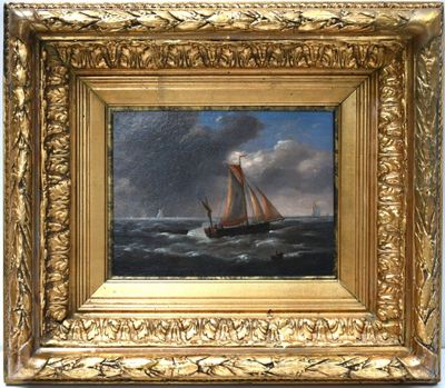 an image of a painting of a sailboat in a stormy sea