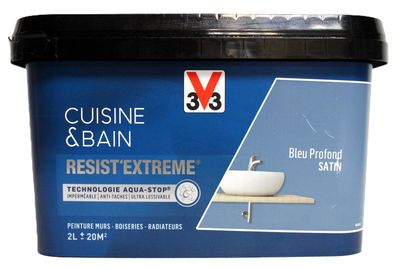 the container is blue with a black lid and a white sink