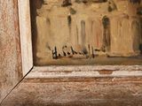 a painting of a building with a clock on it
