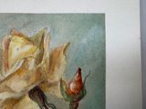 a painting of a yellow rose on a green background