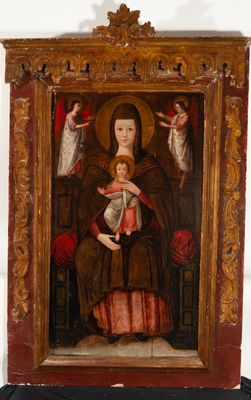 an old painting of a woman holding a child in her arms