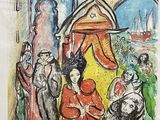 an image of a painting of a group of people standing in front of a building