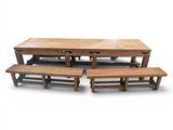 four benches and a table on a white background