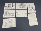 Plusieurs dessins représentant des personnes sont exposés sur une table dans un cours de dessin.