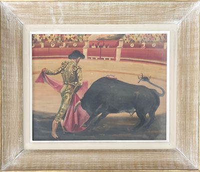 tableau représentant un taureau et un torero dans une arène